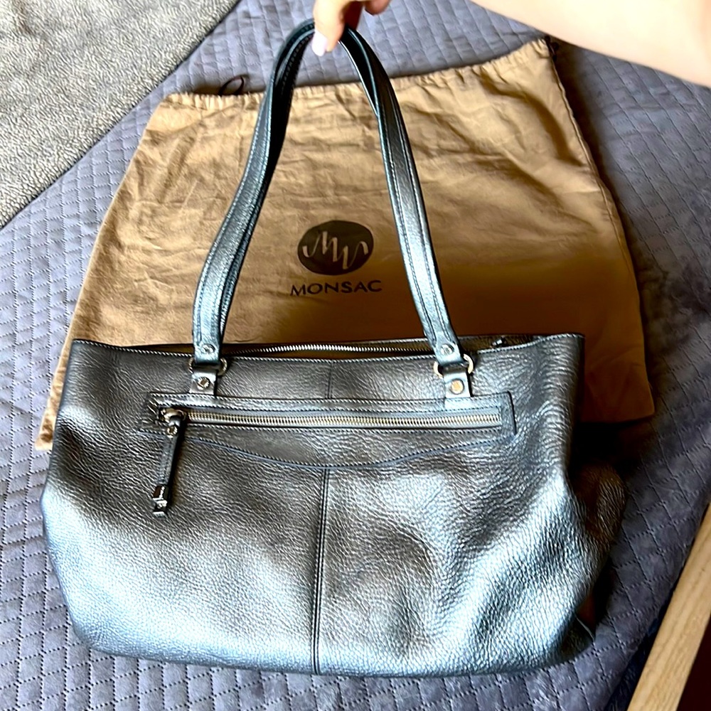 Metallic Silver Leather Monsac Bag